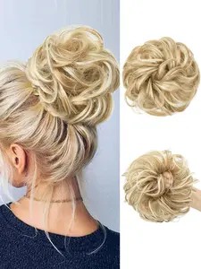 Trendy Natural Wavy High Ponytail Extension for Women, Synthetic Updo Donut Chignon, Messy Tousled Hair Bun for Women, Chignon Ponytail Hairpieces for Daily Use, Synthetic Curly Hair