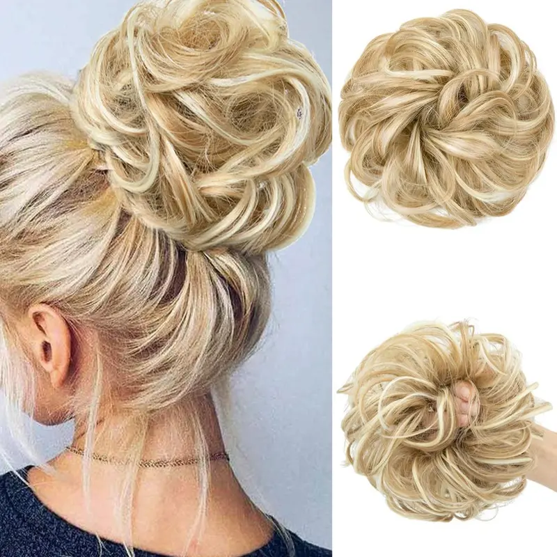 Trendy Natural Wavy High Ponytail Extension for Women, Synthetic Updo Donut Chignon, Messy Tousled Hair Bun for Women, Chignon Ponytail Hairpieces for Daily Use, Synthetic Curly Hair, Pony Tails Hair Extensions