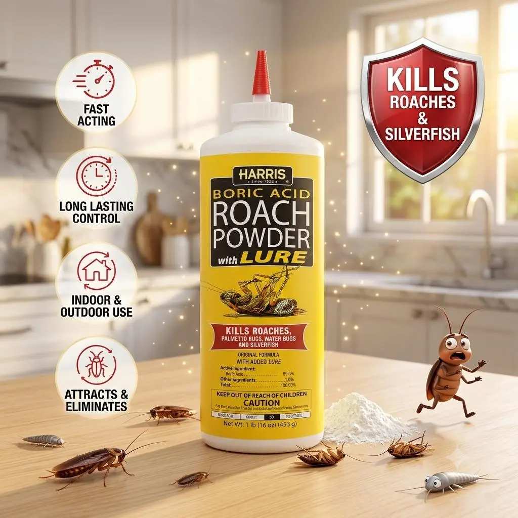 HARRIS Boric Acid Roach and Silverfish Killer Powder w/Lure for Insects (16oz)