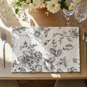4PCS Floral Farmhouse Placemats, Rustic Kitchen Table Decor for Holiday Seasons, Heat Resistant & Washable Table Mats, 13x19 Inches, Black