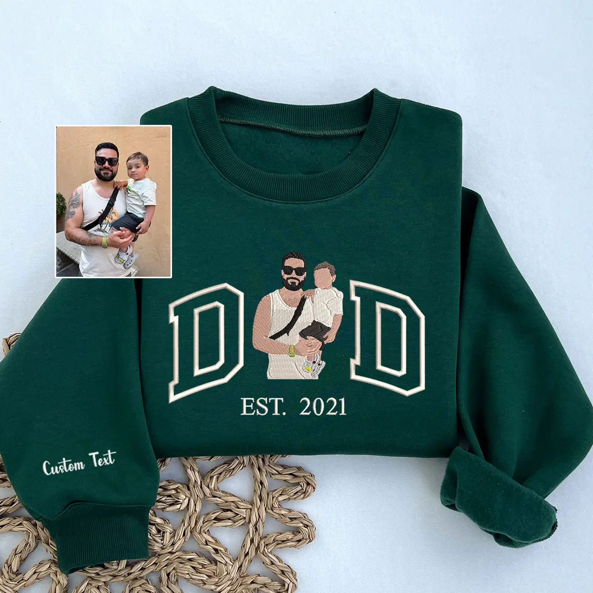 Personalized Embroidered Dad Portrait Sweatshirt, Custom Father's Day Portrait Crewneck, New Dad Gift, Gift for Husband, Family Portrait