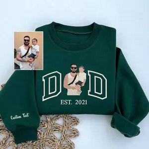 Personalized Embroidered Dad Portrait Sweatshirt, Custom Father's Day Portrait Crewneck, New Dad Gift, Gift for Husband, Family Portrait