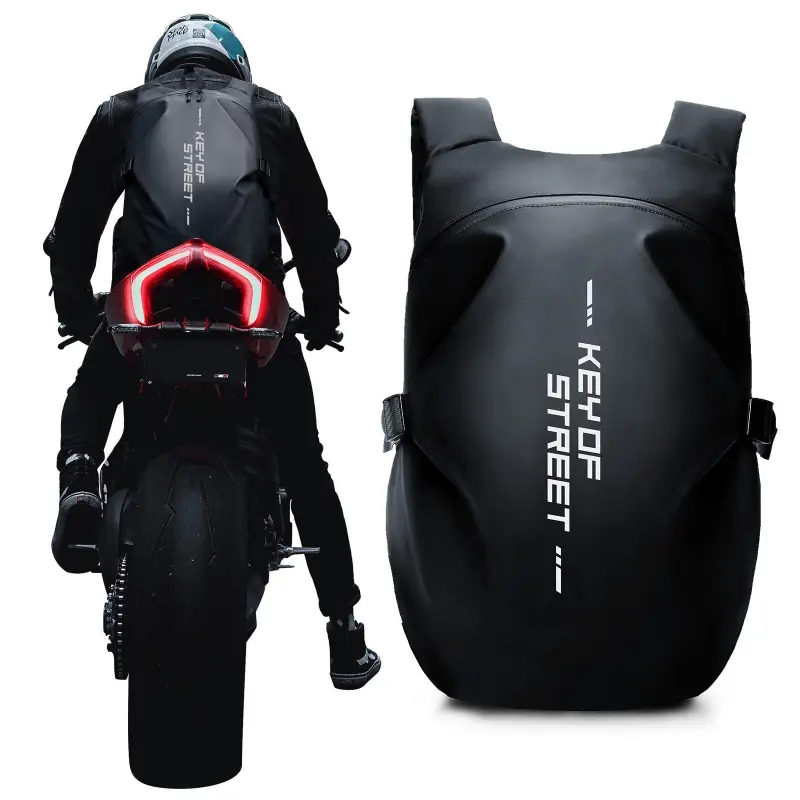 Motorcycle Backpack - Waterproof, Heavy-Duty, Reflective Safety Design, Built-In Compartment for Most Helmets, Padded Strap, Spacious Interior, Ergonomic Comfort Large-Capacity Travel Bag for Riders, Comfortable & Ergonomic, Built-In Helmet Compartment, H