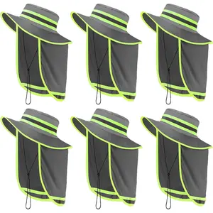 6 count Reflective Safety Hat High Visibility  Flap Boonie Hat Wide Brim Work Hats Breathable Bucket Cap for Worker