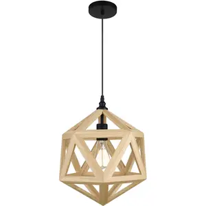 CWI Lighting Lante 1 Light 13 inch Black and Wood Pendant Ceiling Light 9945P13-1-101