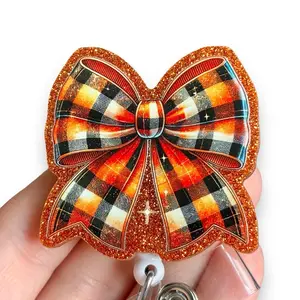 Glitter My Badge Thanksgiving bow badge reel for nurse and hospital workers. Badge clip Badge pull - Retractable swivel clip with a 360 rotation. Great gift for coworker.