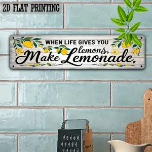 When Life Gives You Lemons Aluminum Sign 10x40cm Floral Lemon Pattern for Kitchen Pantry Garden