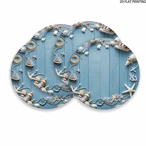 2D flat printing, 2-piece/4-piece/6-piece/8-piece set, nautical themed placemat, suitable for coastal style dining table decoration, shell and starfish seaside villa style dining table layout, kitchen and dining room nautical themed decoration