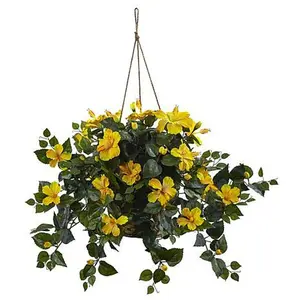 Nearly Natural Hibiscus Hanging Basket