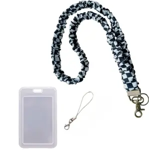 3-in-1 Elastic Hair Tie Lanyard for ID Cards and Keys Durable Lightweight Rotating Metal Base Sturdy Spring Clasp Adjustable Comfortable Wear Perfect for Work Travel Fitness Hypoallergenic Fabric Diffuser Keychain Badge Reel lady baggy cardigan holiday pa