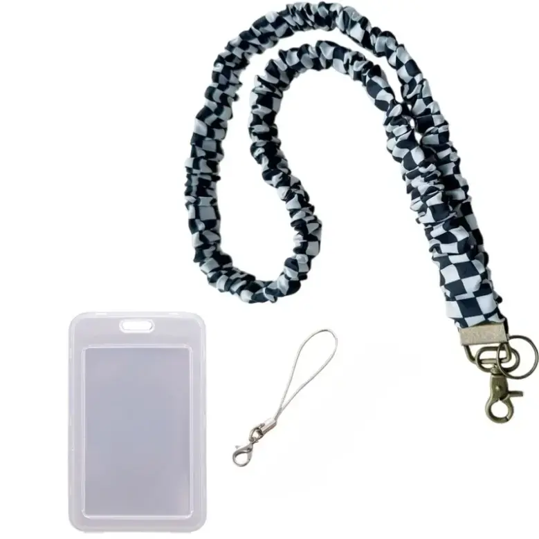 3-in-1 Elastic Hair Tie Lanyard for ID Cards and Keys Durable Lightweight Rotating Metal Base Sturdy Spring Clasp Adjustable Comfortable Wear Perfect for Work Travel Fitness Hypoallergenic Fabric Diffuser Keychain Badge Reel lady baggy cardigan holiday pa