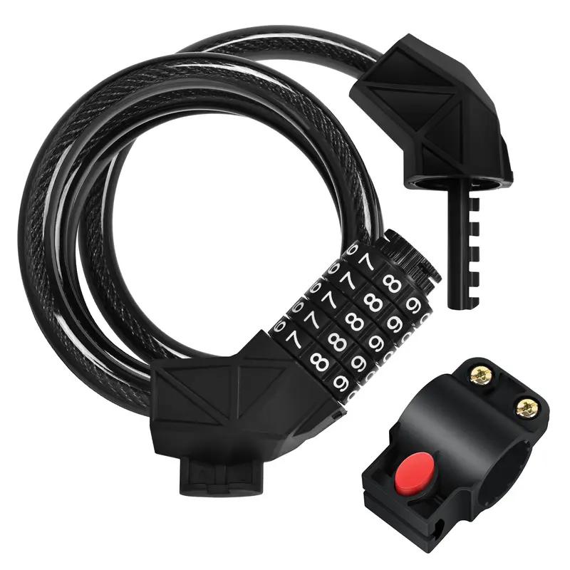 Heavy Duty Steel Cable Ebike Lock - Key-Free 4-Digit Password Padlock, 4ft Fixed Length, Scratch-Resist PVC Coating, Waterproof, Secure Lock Holder, Cycling Equipment for Bike/Scooter