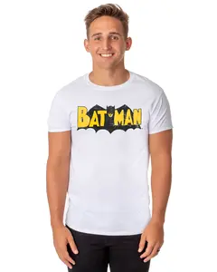 DC Comics Batman T-Shirt Men's Distressed Throwback Logo Adult Graphic Tee