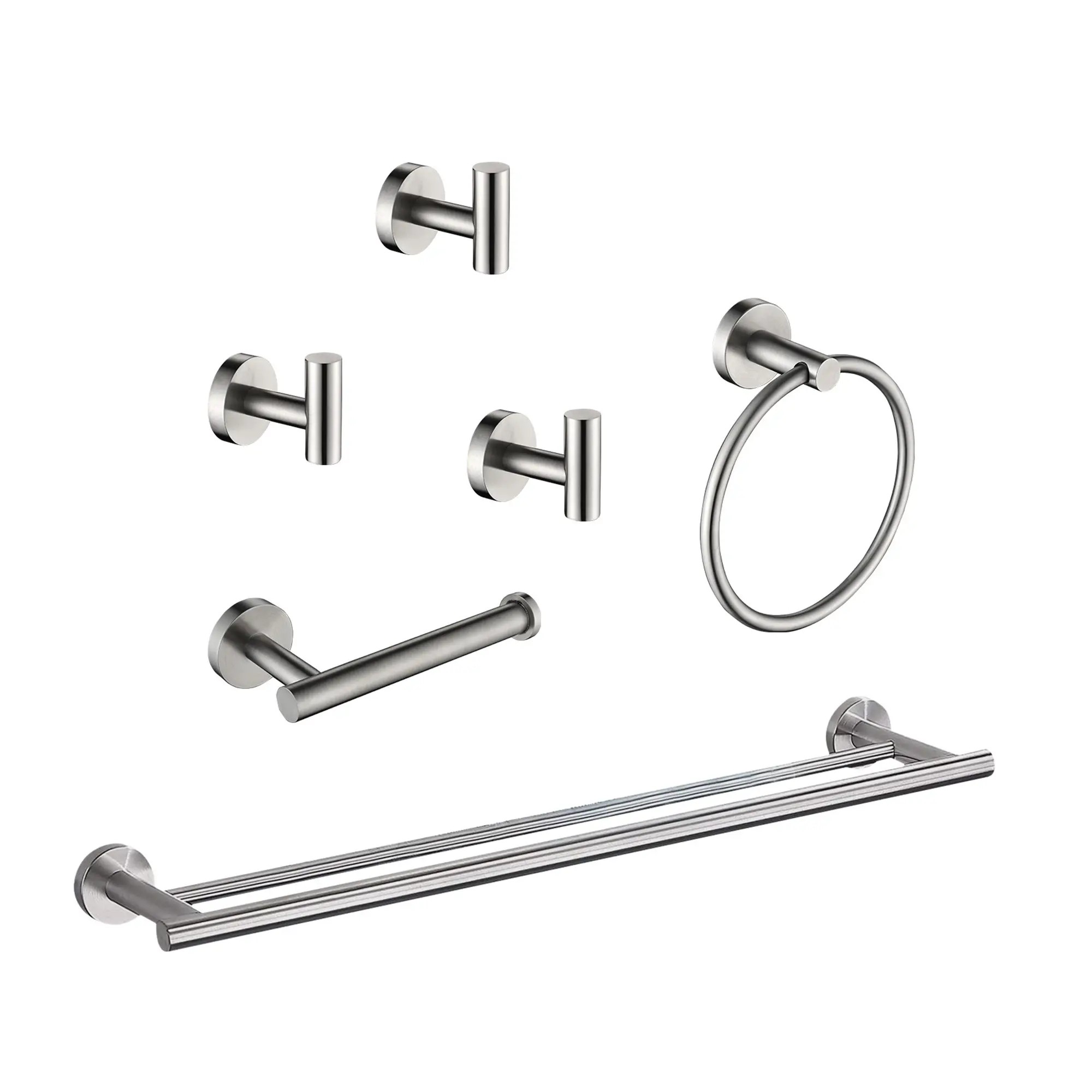 5-Piece Bathroom Hardware Set, Wall Mount Bathroom Accessories Set with Towel Bar, Toilet Paper Holder, Towel Ring & 3 Robe Hooks, Hidden Screw Design, Rust & Corrosion Resistant for Bathroom, Kitchen, Laundry Room