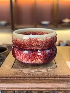 Handcrafted Gourd-Shaped Red Glaze Tea Cup Jun Kiln Speckled Texture Chinese Kung Fu Ceramic Teacup for Everyday Use and Special Ceremonies