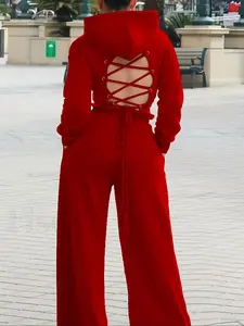 Women's Street Style Hoodie & Wide Leg Pants Set, Short Sleeve Pullover Sweatshirt, Casual for Spring & Fall Seasons, Womenswear