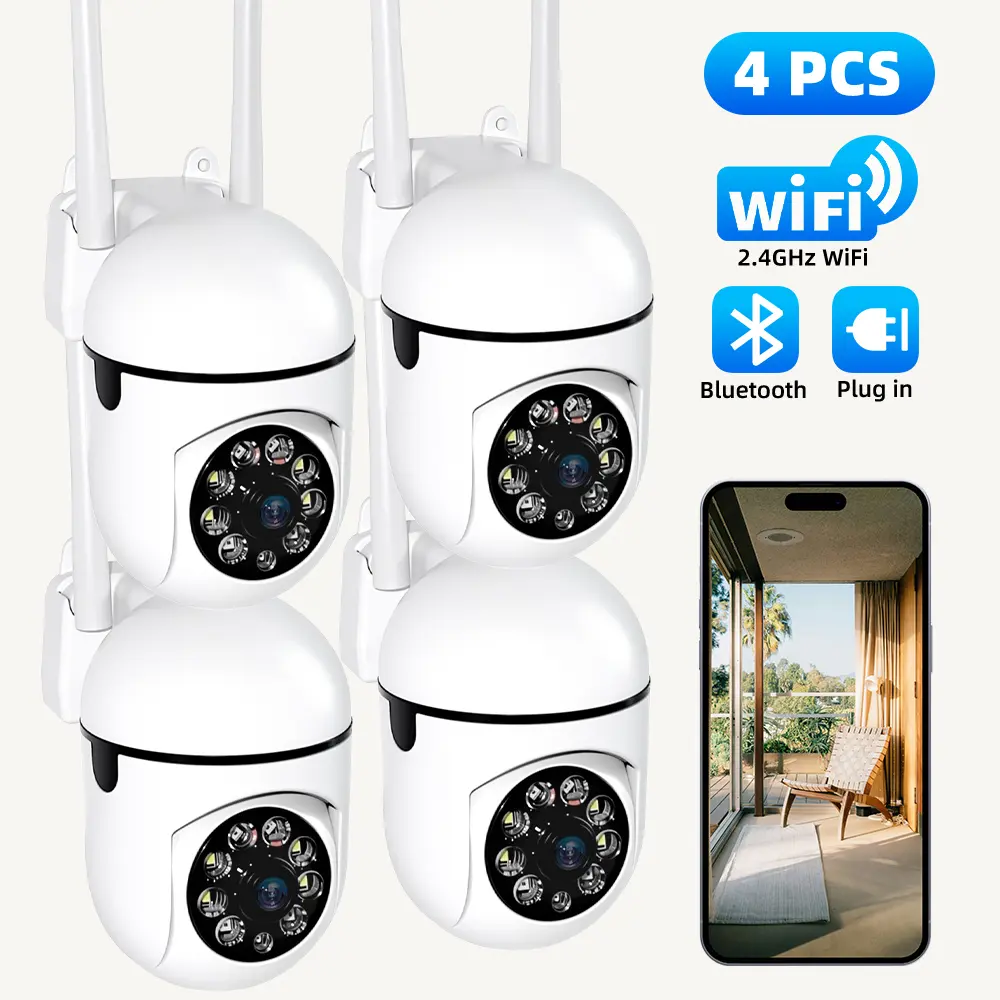 1080P Full HD Wireless Camera 4PCS 355° Pan View Night Vision Home Surveillance