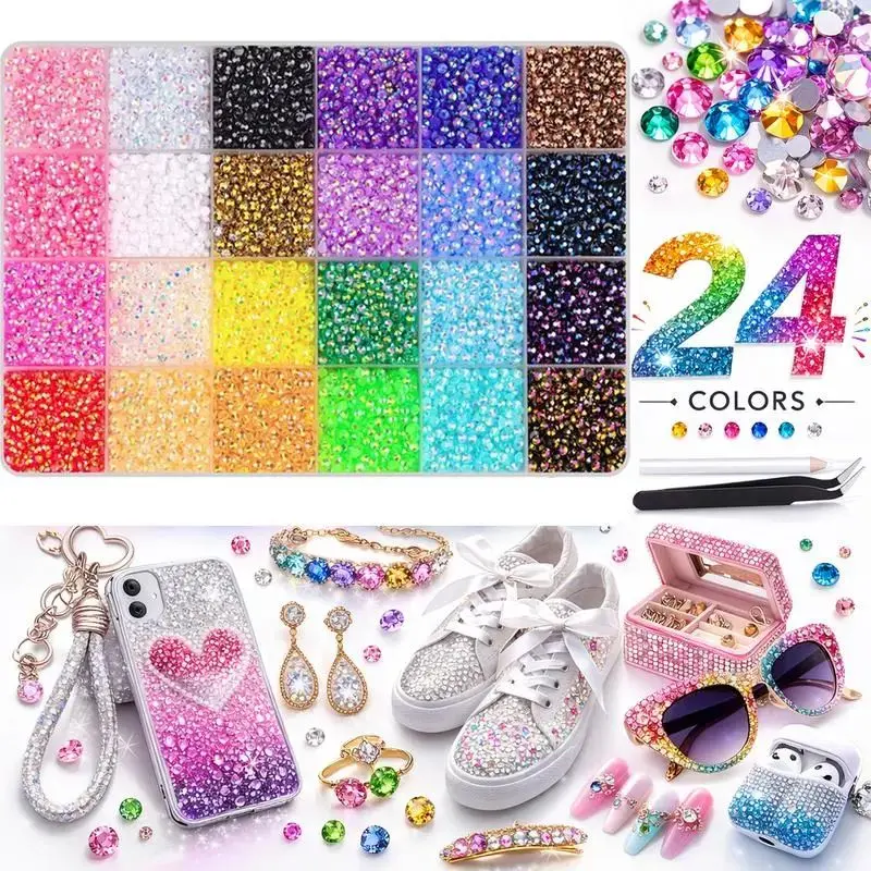 GEMS Resin Jelly Rhinestones (40000Pcs, 3/4mm, Mixed-Color) with Tweezers for Nail diamond Art kit , DIY Jewelry & Craft Projects (Clothing, Tumblers, Shoes Fabric) phone case birthday festival party