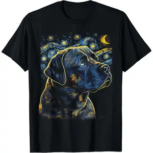Cotton Streetwear Graphic Tees Casual Round Neck Shortsleeve Fashion Cane Corso Dog Starry Night Dogs Lover Gifts T-Shirt