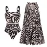 FLAXMAKER Women's Adjustable Shoulder Straps Black Tribal Print One Piece Swimsuit and Matching Skirt Setand Matching Cover Skirt Set Swimdress Stylish Beachwear Bathing Suit Swimwear Coverups vacation swimwear for women#Summervibes #SwimWeek tiktokshopba