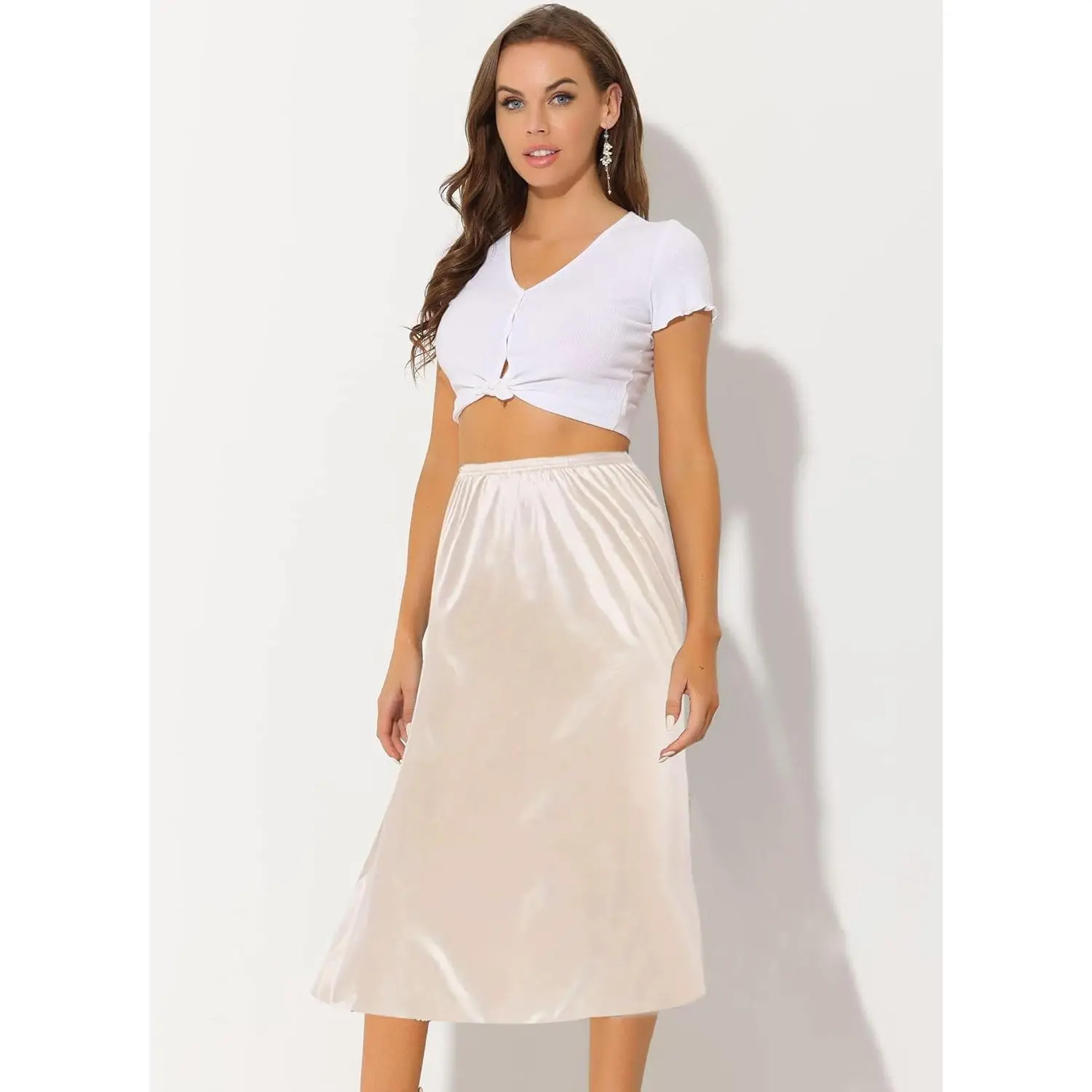 Women's 2-Piece Satin Half Slip Underskirt Set - Long Underdress Slip Skirt Extender for Added Coverage Modesty and Comfort Under Dresses and Skirts, Smooth Lining, Perfect for Formal Occasions and Everyday Wear Women's 2-Piece Satin Half Slip Underskirt Set - Long Underdress Slip Skirt Extender for Added Coverage Modesty and Comfort Under Dresses and Skirts, Smooth Lining, Perfect for Formal Occasions and Everyday Wear