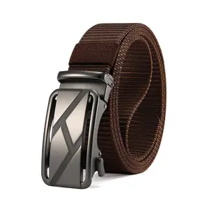 Men's nylon woven automatic ratchet belt with matte black geometric adjustable buttons and durable braided belt; this is a sturdy and practical belt for work and weekends, a great gift for Valentine's Day and Father's Day.
