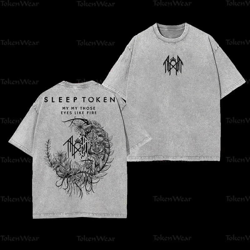 TokenWear - Sleep Token Rose and White Flowers Heavy Metal Shirt, Washed Heavyweight Cotton T-shirt, Gift For Sleep Token's Fan