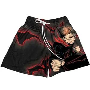Yuji Itadori Jujutsu Kaisen Culture Shorts Men's Basketball Shorts Workout Sport Knee Pants With Pockets Athletic Sweat Walking Sunmmer Embroidery