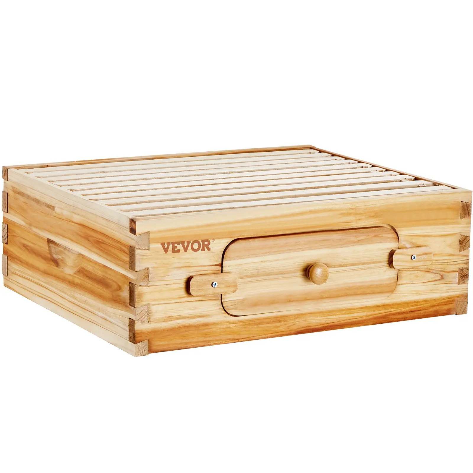 VEVOR Langstroth Bee Hive Medium Box Starter Hive Kit (fx1) - 100% Beeswax Coat Natural Fir Wood, 10 Frames, Transparent Acrylic Observation Windows, 19.84x16.26x6.69 inch (504x413x170 mm), 5.6 kg, Easy-Installation Outdoor Beekeeping Kit for Beginners