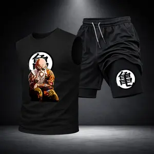 Men’s Black Workout Set Sleeveless Tank Top & Sports Shorts 2-Piece Gym Outfit