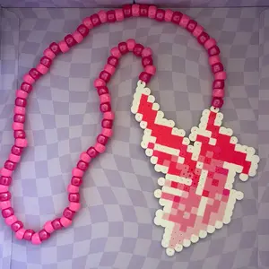 Pink Illenium Rave Kandi Necklace - Pink Beaded Design with Unique Pixelated Pendant