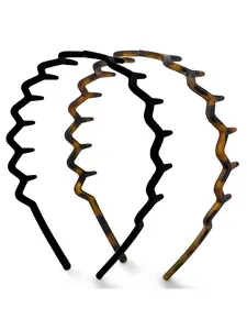 Zig Zag Headbands for Women Non Slip – Fashion Accessories for Slicked Back Styles - Comfortable Comb Headband with Teeth | Ideal Gifts for Women - Tortoise & Black Headband - 2 pcs