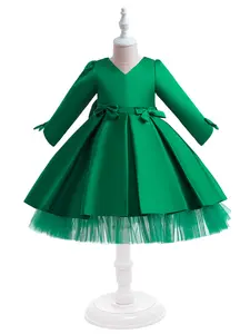 Kids Clothes Flower Girl Bow Patchwork Mesh Ball Gown Pageant Children Elegant Performance Princess Prom Host Formal Evening Party Cocktail Dress for all Season 4 to 7 Years Tulle Dress