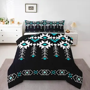 Western Aztec Comforter Set for Boys,Native American Navajo Bedding Set,Rustic Southwestern Quilt Ethnic American Native Geometric Down Comforter for Teens Adult Bedroom,Black