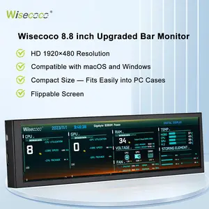 wisecooc 8.8“ Mini Bar Screen Display - Ultra-Wide IPS Panel, Type-C Connectivity, System Monitor for PC and Mac