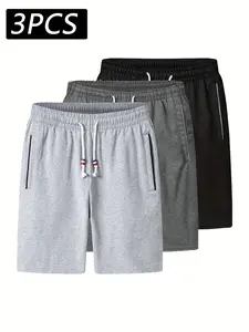 Men’s solid-color drawstring shorts, 3-pack — athletic joggers for outdoor running and casual travel pants