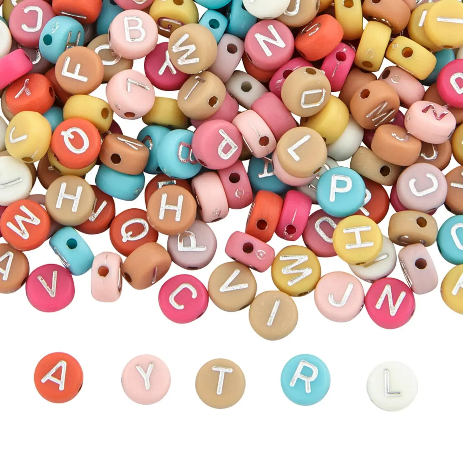 Fun Express Boho Multicolor Round Alphabet Plastic Beads, 6mm Bulk 400 Pieces