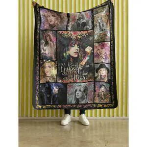 Stevie Nicks Gypsy Era Collage Flannel Blanket, Vintage Rock Music Icon Art Throw, Cozy Blanket for Fans, Gift for Music Lovers, Bedroom Decor---Warm Haven Textiles