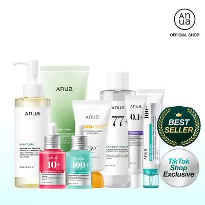 [Anua] Affordable Full-Korean Glass Skincare Routine Set｜8 Essential Viral Items in one bundle｜For Hydration, Hyperpigmentation & Redness Care Set ｜ Cleansers, Toner, Serums, Moisturizer, Eyecream, SPF