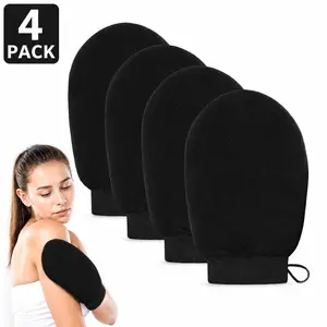 4 Pieces Korean Viscose Fiber Soft Exfoliating Mitts, Hand Exfoliating Gloves – Bath & Shower Personal Cleaning Accessories for Dead Skin Removal, Keratosis Pilaris, Tan Prep