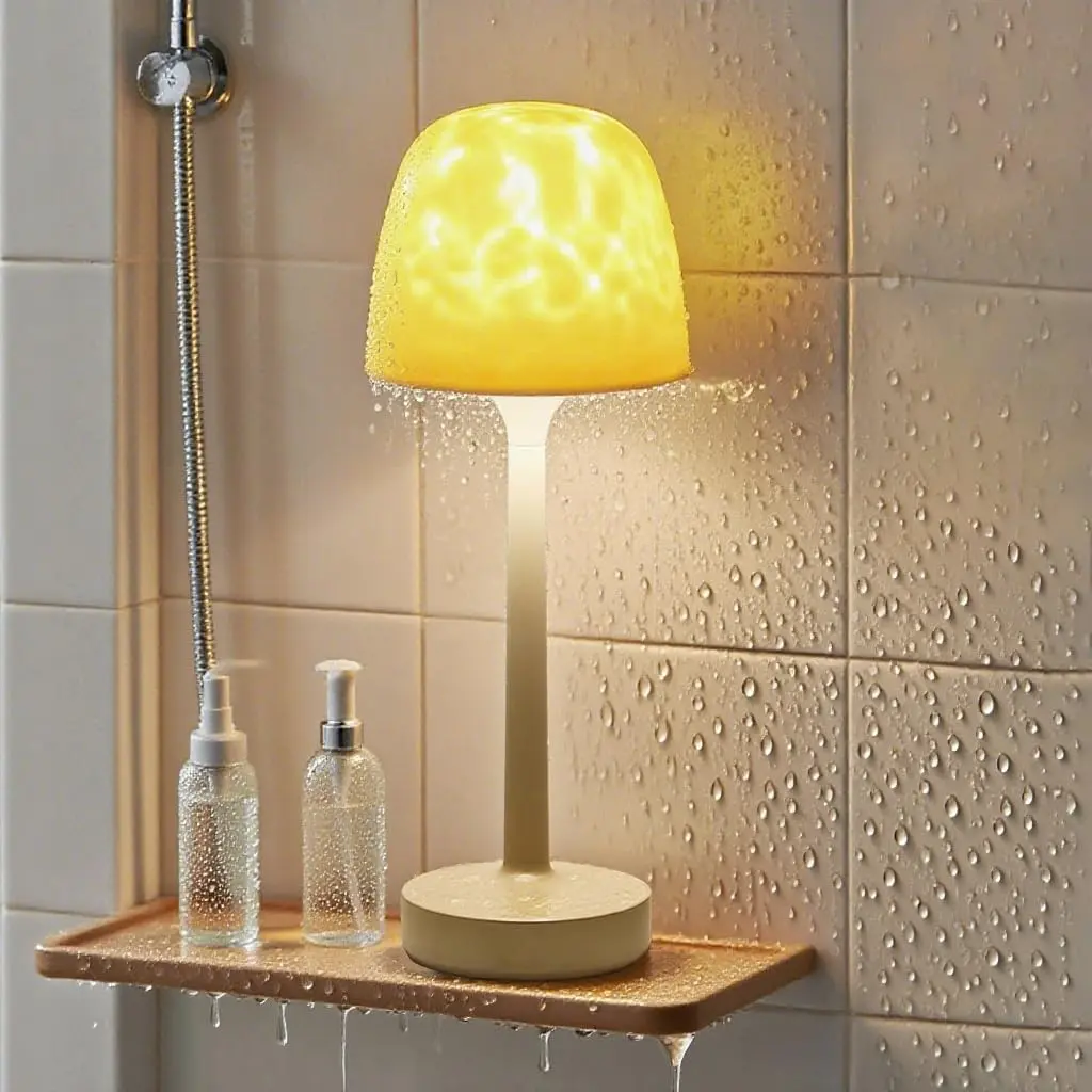 Spa-Like Shower Lamp, Waterproof Bathroom Lamp with 16-Color Ocean Wave Projector, Rechargeable Shower Light with Touch and Remote Control, Wireless Shower Light