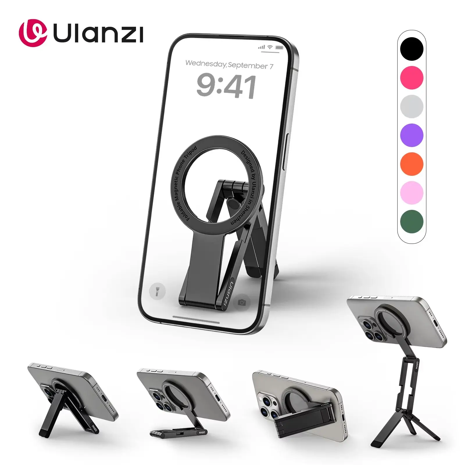 Ulanzi Ma60 Pocket Magnetic Phone Tripod, Portable Photography Stand, Cell Phone Stand for iPhone and Android, Magsafe Desktop Support, Selfie Stick, Magnetic Phone Holder, Magnetic Phone Mount