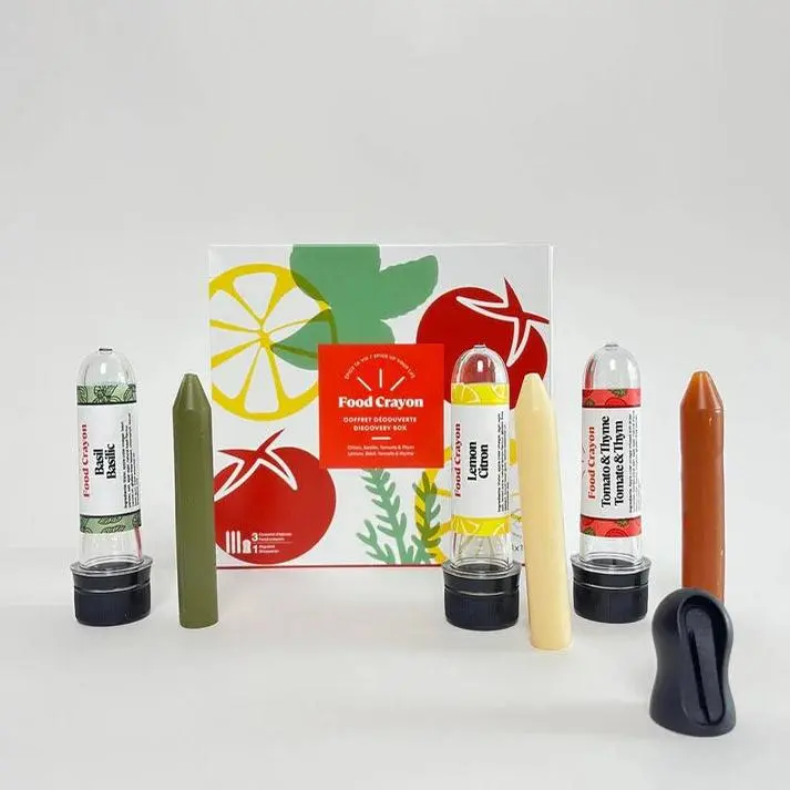 Lemon, Basil, Tomato & Thyme Edible Food Crayon Discovery Trio Box with Food Sharpener, Natural Flavor Gluten Free