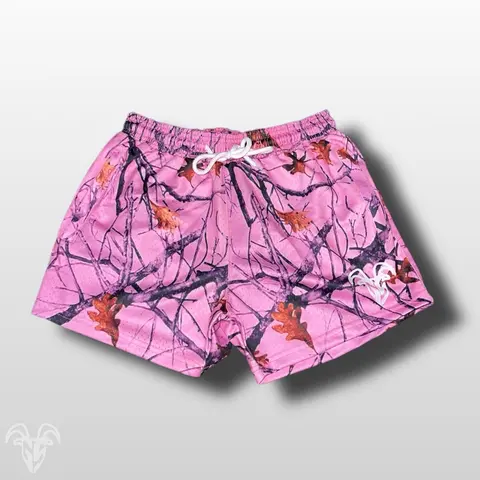 Unisex Goat Strength 5-Inch Inseam Pink Camo Sports Shorts - Zipper Pockets, Mesh Fabric - Lifting, Running, Outdoor Sports, Lightweight Breathable, Performance Shorts, Lifting Shorts
