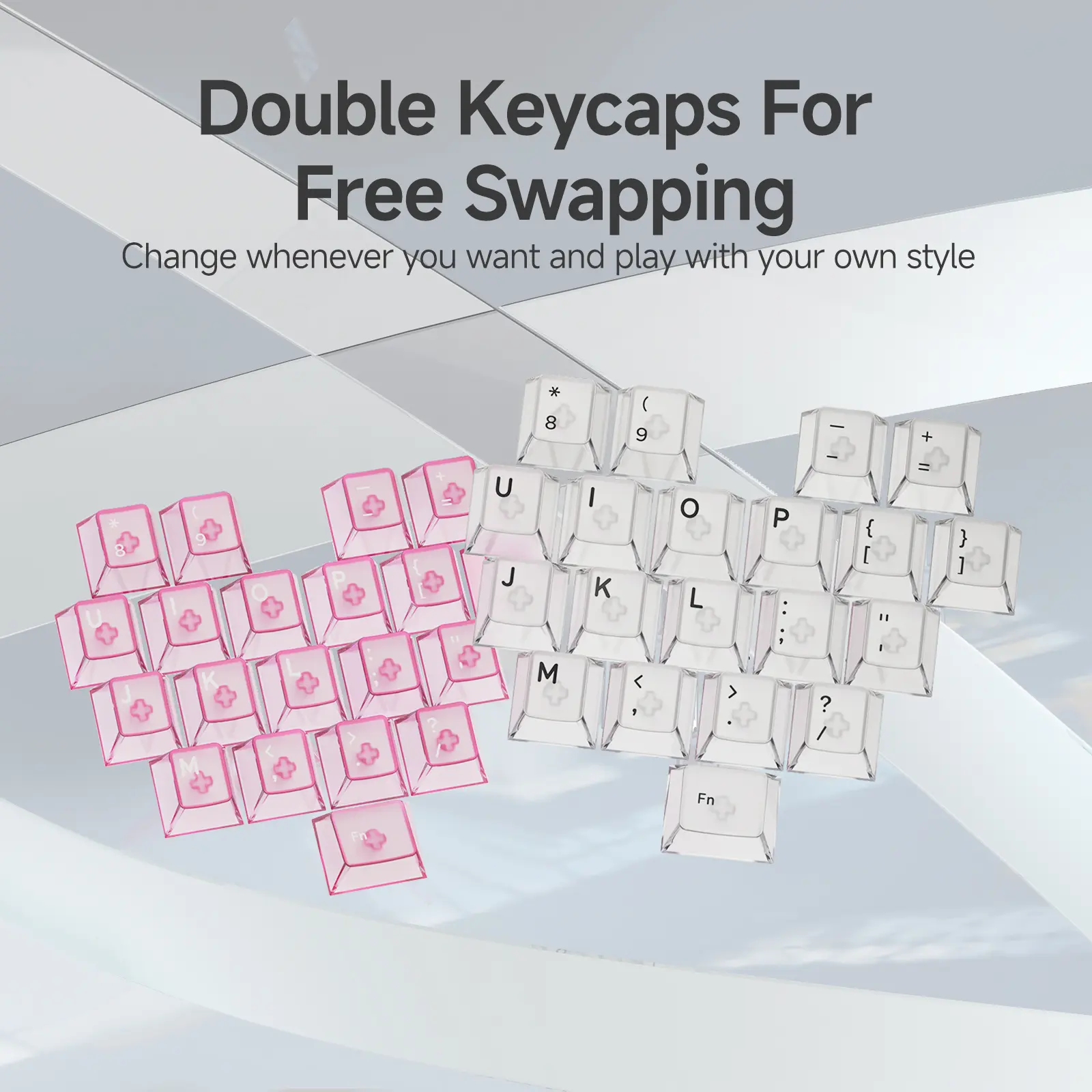AJAZZ Love Heart Keycaps 20 Keys Transparent Keycaps White/Pink for RGB Mechanical Keyboard, Love Heart Design, Pink - 20 Keys