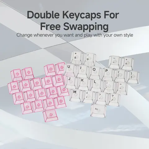 AJAZZ Love Heart Design 20-Key Pink & White Transparent PC Keycap Set - Double Keycaps for RGB Mechanical Keyboards, Gaming Setup Accessories, Geek Gift PC Accessories