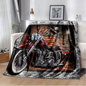 Vintage Red Brick Motorcycle Printed Flannel Blanket: Soft and Warm for Bed, Living Room, Picnic, Travel, or Car Interior