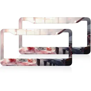 Pink Rose Piano Fancy License Plate Frame Universal Automotive Accessories Cars Decor with 2 Holes and Screws Fits Us Standard License Plates 12.2x6.3 Inch Set of 2 pieces