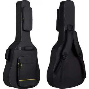 40/41/42 Inch Acoustic Guitar Bag, 0.35" Thick Padding, 600D  Nylon, 3 Pockets, Soft Classical Guitar Backpack Travel Case Gig Bag with  Fixed Strap &  Hanger Loop, Black
