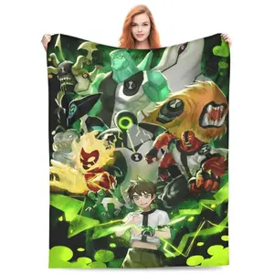 Vintage Ben 10 Blanket 90s Cartoon Alien Force Throw Warm Flannel Blanket for Adults Teens | Lightweight for All Seasons - Great Gift for Fans  Perfect for Movie Nights, Gaming, and Bedroom Decor--Warm Haven Textiles